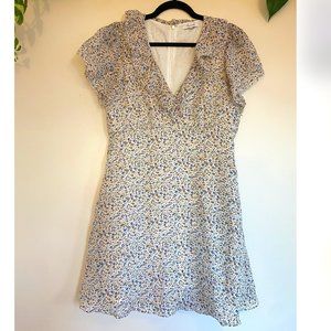 Madewell Floral Silk Dress, ruffle neck, Size 8